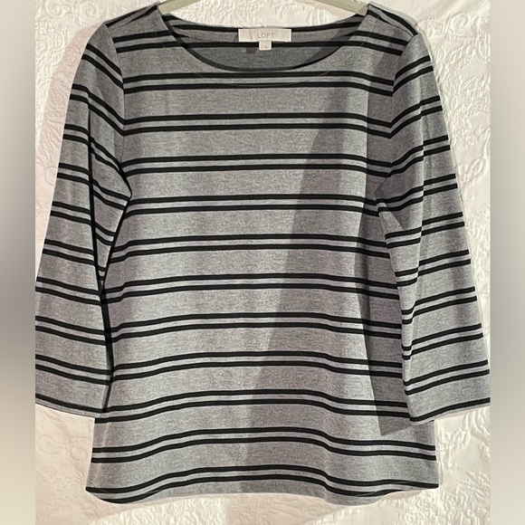 Loft Gray and Black Stripe Shirt Size Medium - Picture 1 of 3